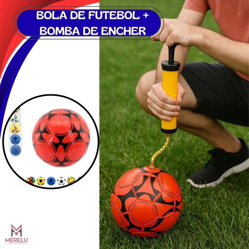 Kit Bola Futebol Tamanho Oficial  5 Material Sintético de Campo Costurada + Bomba Para Encher Manual