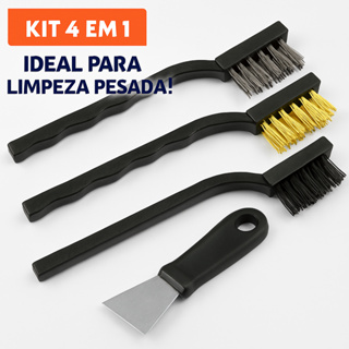 Kit 4 em 1 Limpeza Profunda – Escovas para Ferrugem + Espátula para Gordura Incrustada em Oferta na Shopee