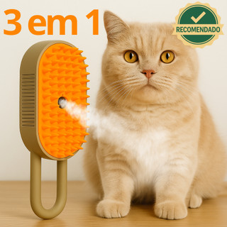 Kit 2 Escovas 3 em 1 a Vapor Elétrica para Gatos e Cães Limpeza Massagem Remoção de Pelos Pente Pet