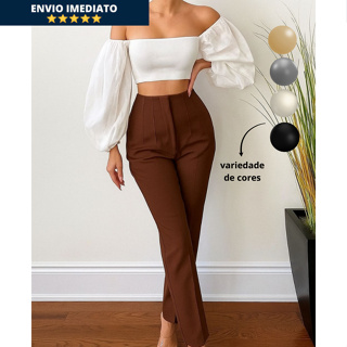 Calça Alfaiataria Feminina Cintura Alta Lançamento Com Zíper Social Slim Fino Elegante Empresaria Blogueira em Oferta na Shopee