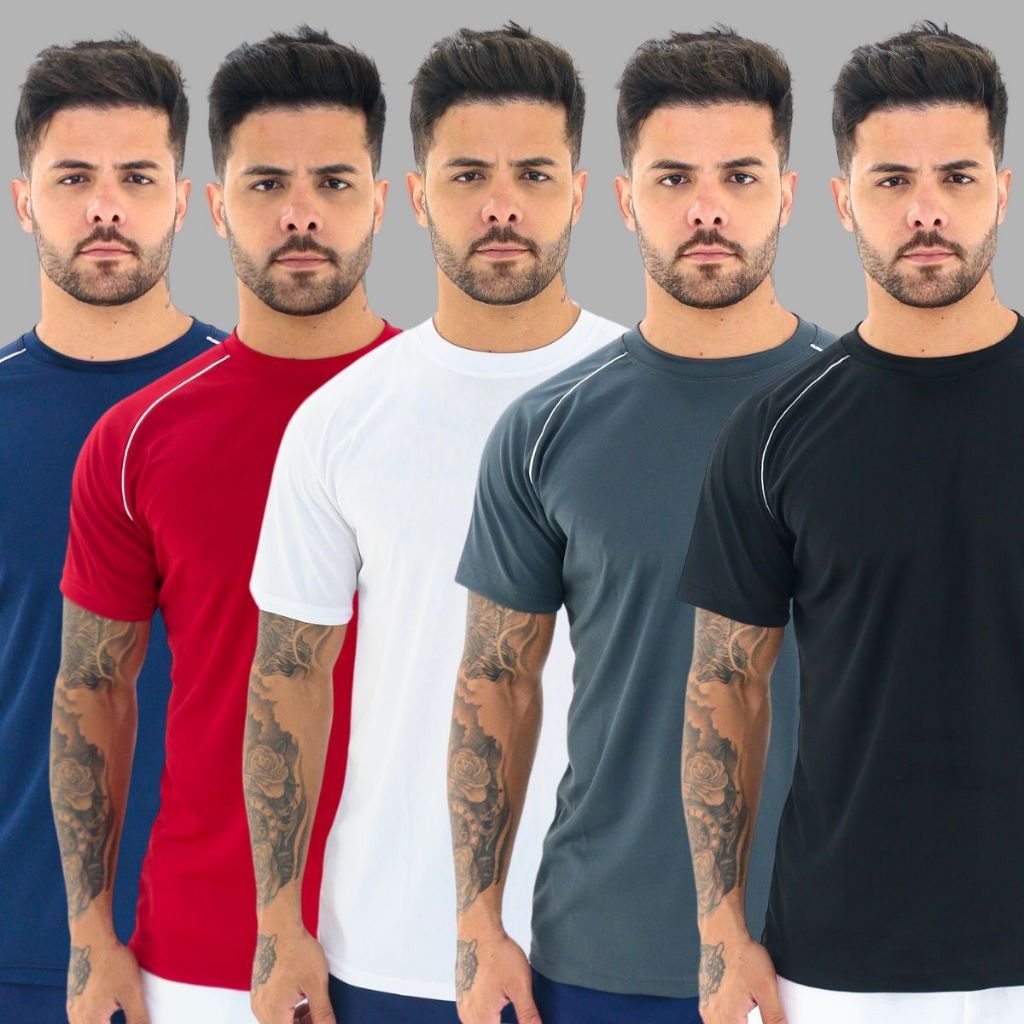 KIT 5 Camisa Dry Fit Masculina - Casual - Treino - Academia - Esportes - Exercícios - Corrida