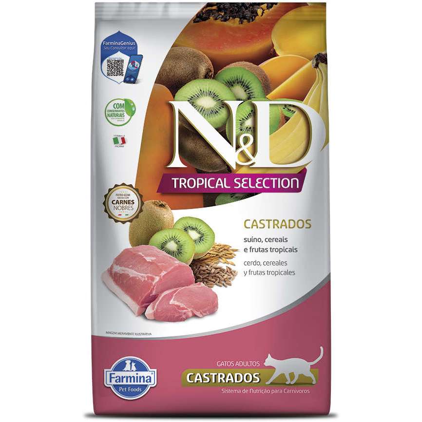 Ração N&D Tropical Selection Gatos Castrados sabor Suíno Ração ND 7 kg
