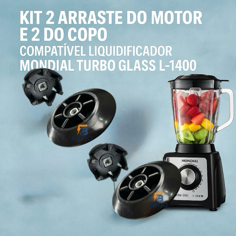 2 Arraste do Copo e 2 Arrastador do Motor para Liquidificador Mondial L-1400 Turbo Glass