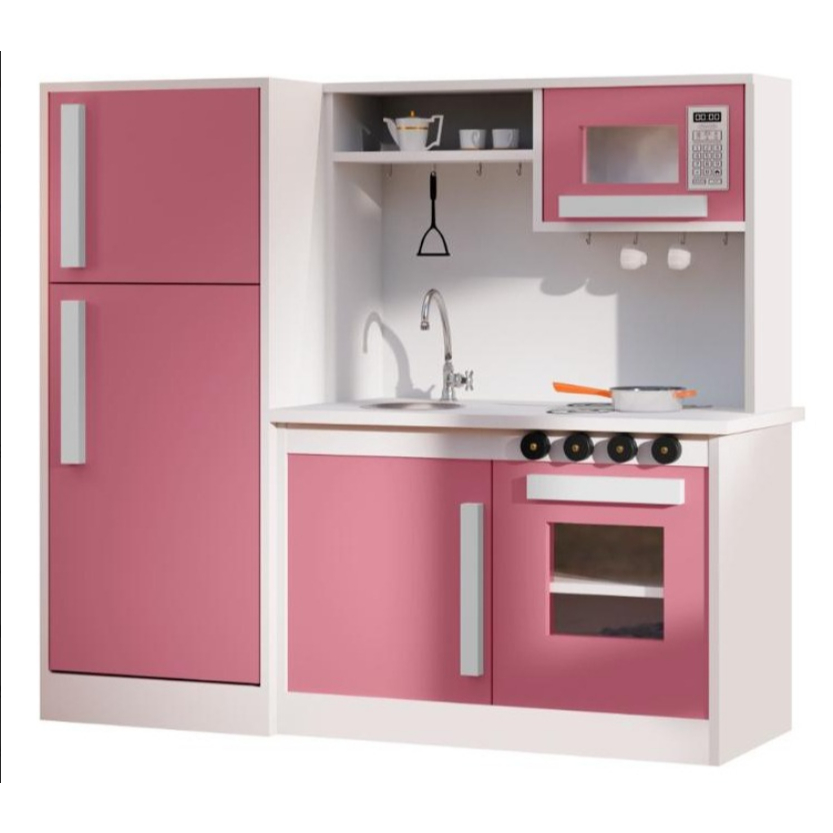 Kit cozinha infantil com pia e torneira micro-ondas fogão geladeira e dobradiça 35 mm SLOW 80% MDF