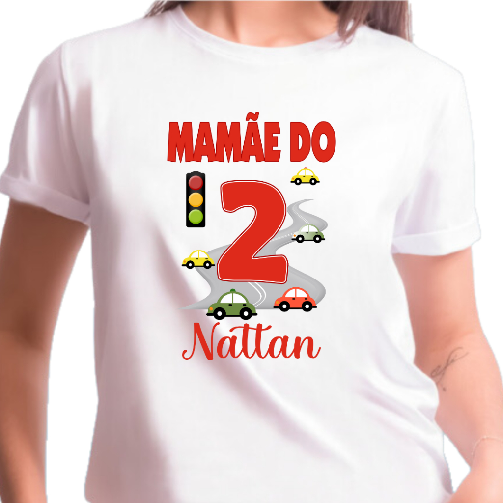 Camiseta Adulto MAMÃE CARRINHOS Personalizada com NOME e IDADE [est.5 vermelho] Festa temática ZLprint