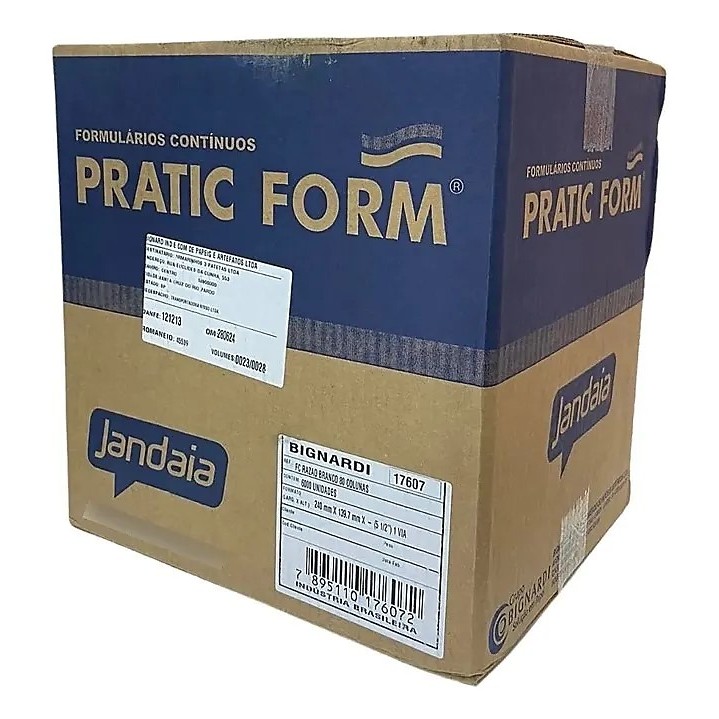 Formulário Contínuo 1 Via Razão Branco 240x140mm 6000 Folhas Jandaia