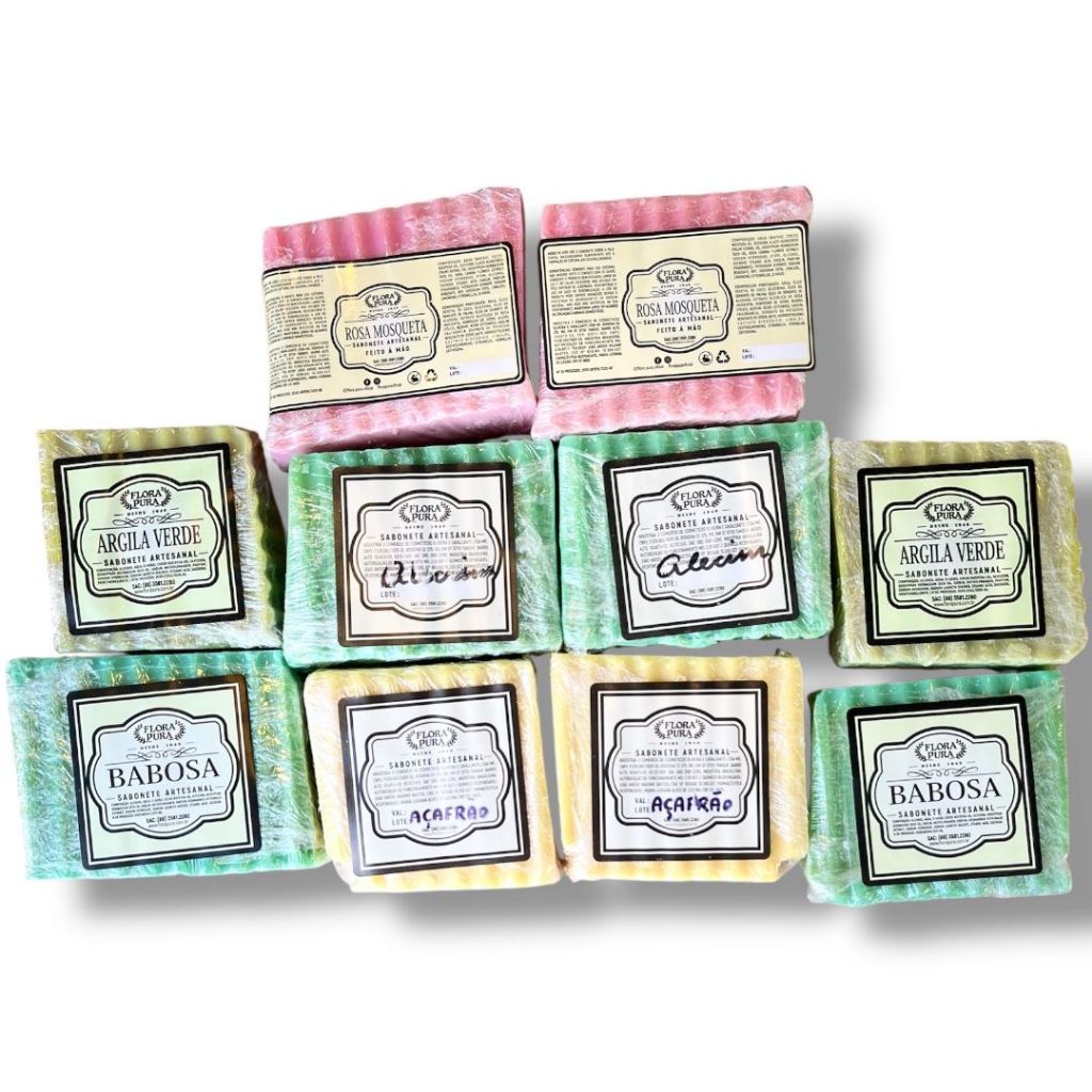 Kit 1kg Sabonetes Artesanais Naturais - açafrão, alecrim, rosa mosqueta, babosa e argila verde