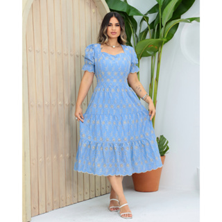 Vestido Midi luxo laise CORAÇÃO borado 3d e liso lastex nas costas e manga em Oferta na Shopee
