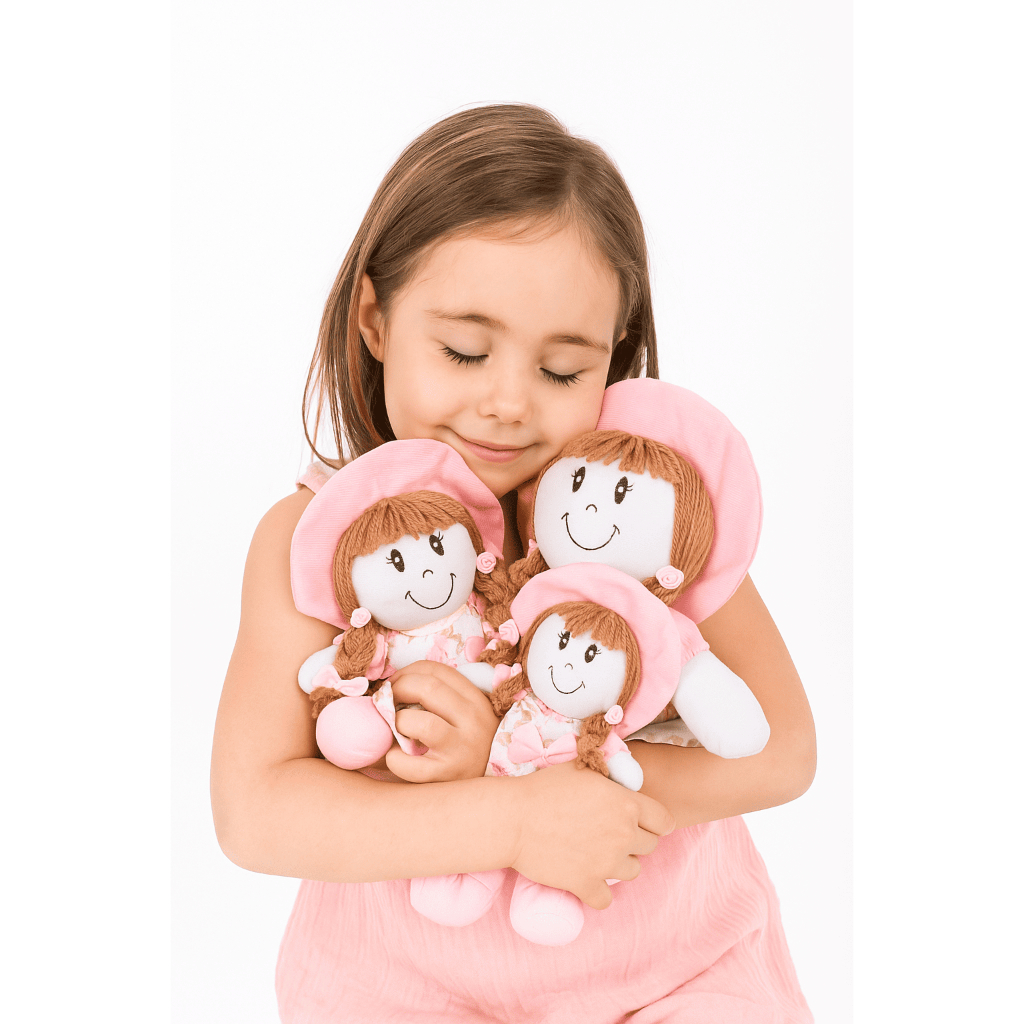 Trio Boneca Pano Vestido Estampado Para Decoração Infantil Antialérgico 100% Algodão Antialérgicas