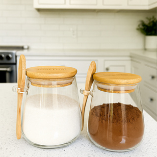 02 Potes De Vidro Oval Tampa e Colher Bambu Hermético 230ml em Oferta na Shopee