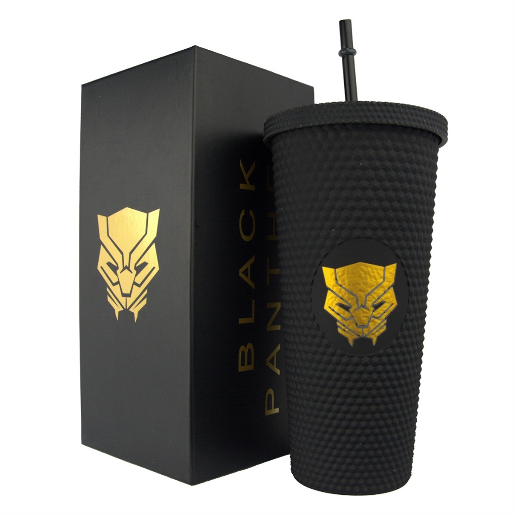 Copo Pantera Negra Marvel Oficial 710ml Preto Stiff Com Canudo Black Panther em Oferta na Shopee