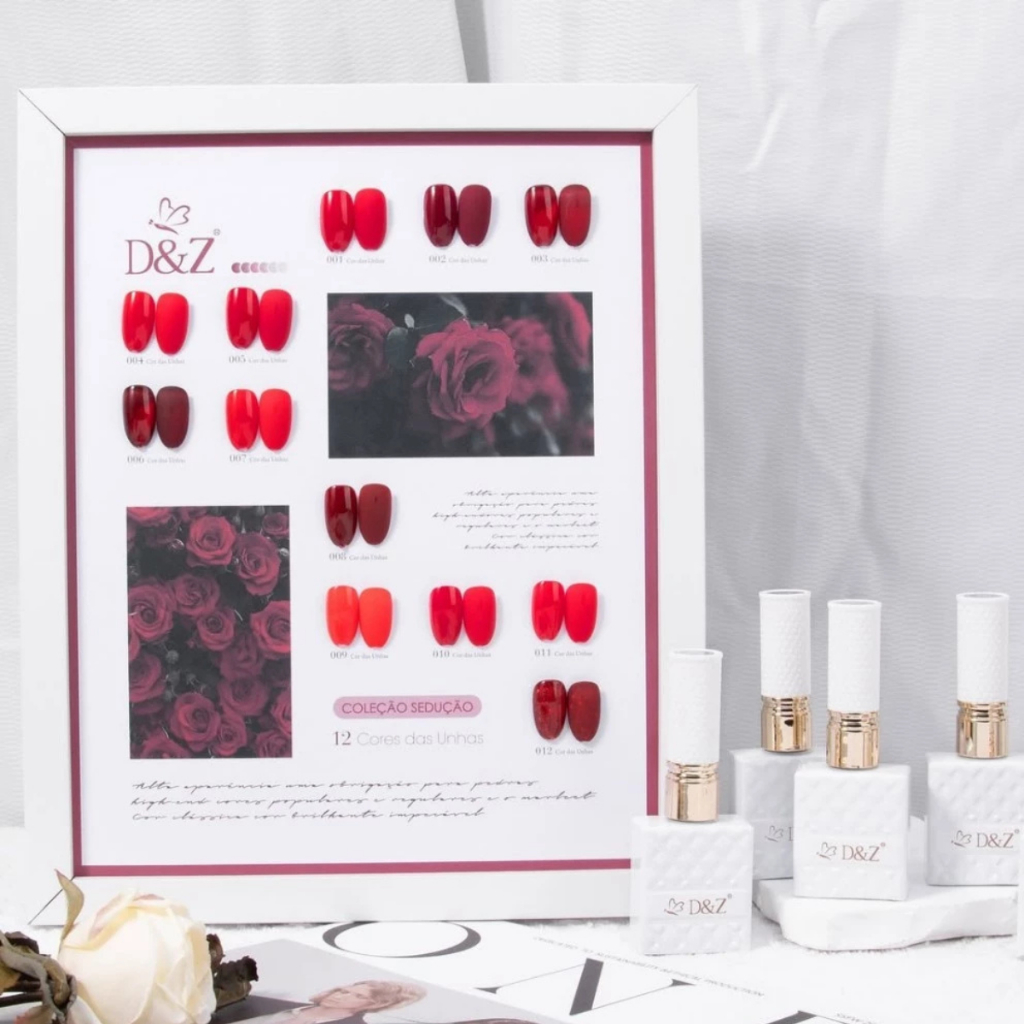 Kit Esmaltes em Gel 12 Cores D&Z Coleção Premium Alta Pigmentação Manicure Nail Designer