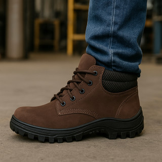 Bota de Segurança EPI Aventura, Couro Legítimo Solado Antiderrapante Ideal Obra e Trilha Resistente