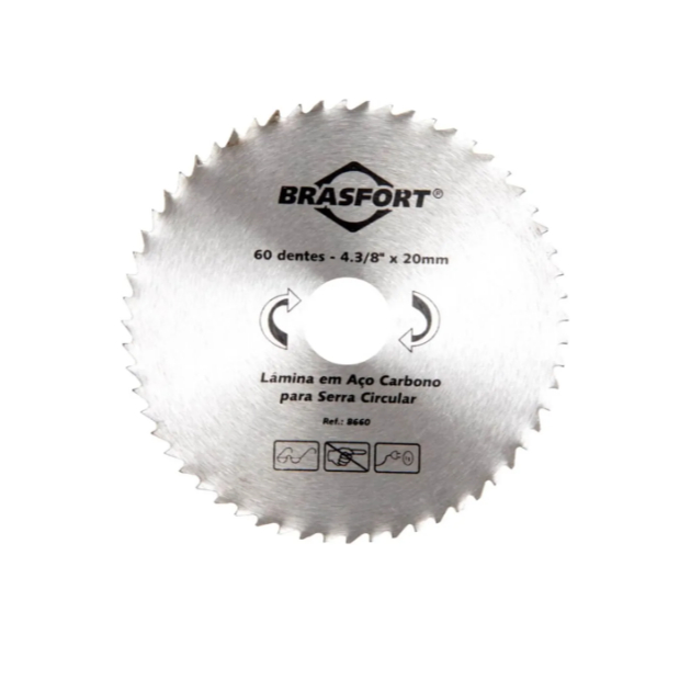 Serra Circular 4.3/8 x 60 Dentes x 20mm Aço Carbono Brasfort 8660 para Madeira e MDF