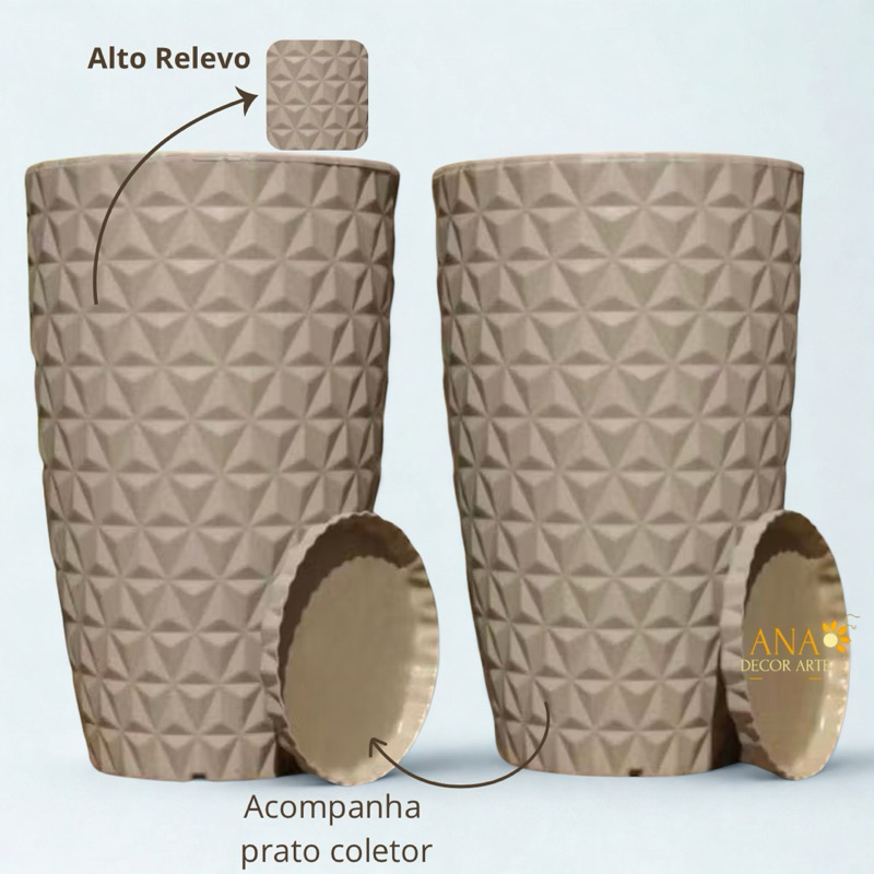 Kit 2 Vasos Para Plantas De Polietileno Coluna Diamante G/ 60x 37 x 24 Vaso Grande em Oferta na Shopee