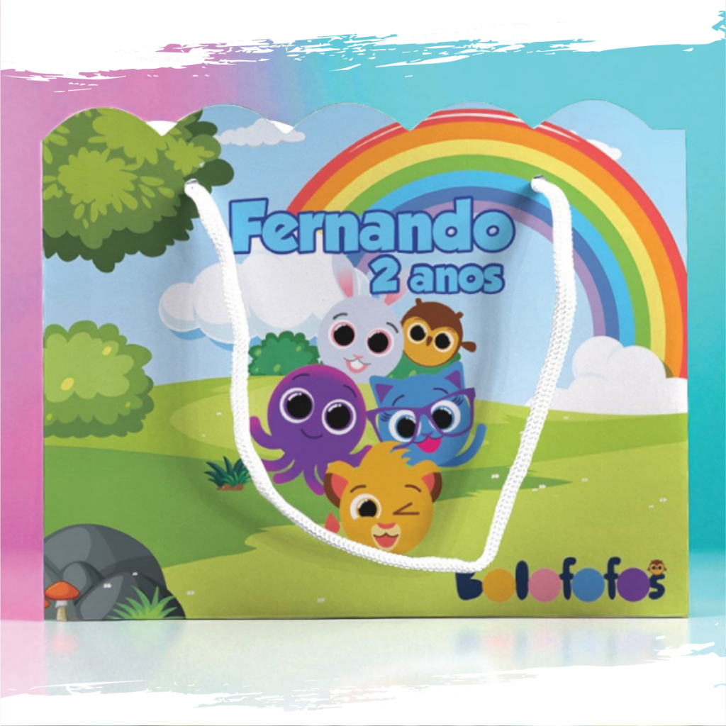 Sacolinha de Festa Bolofofo Menino Lembrancinha Personalizada Kit Festa Sacola Ondulada Bolofofos