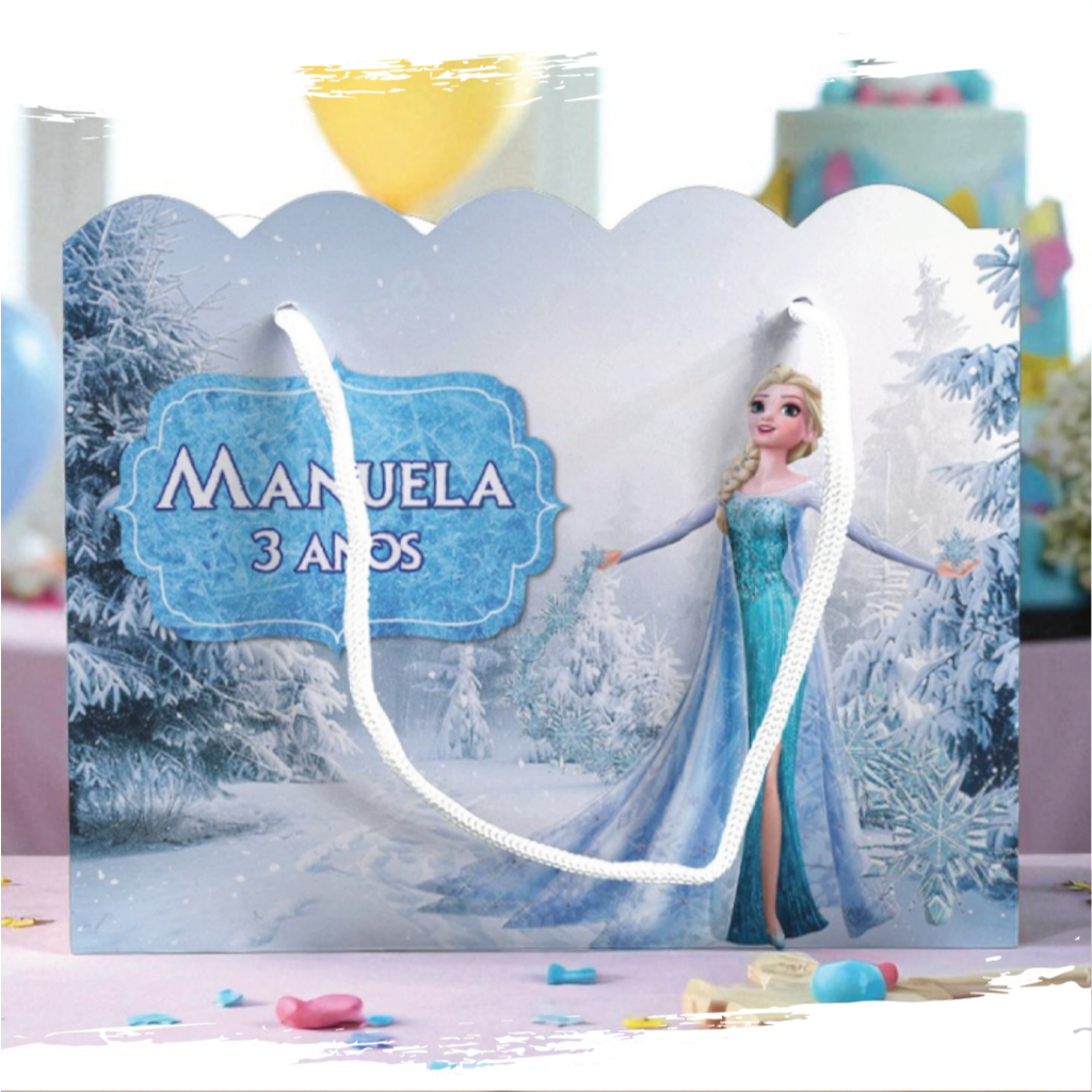 Sacolinha de Festa Frozen Lembrancinha Personalizada Kit Festa Sacola Ondulada Princesa Elsa