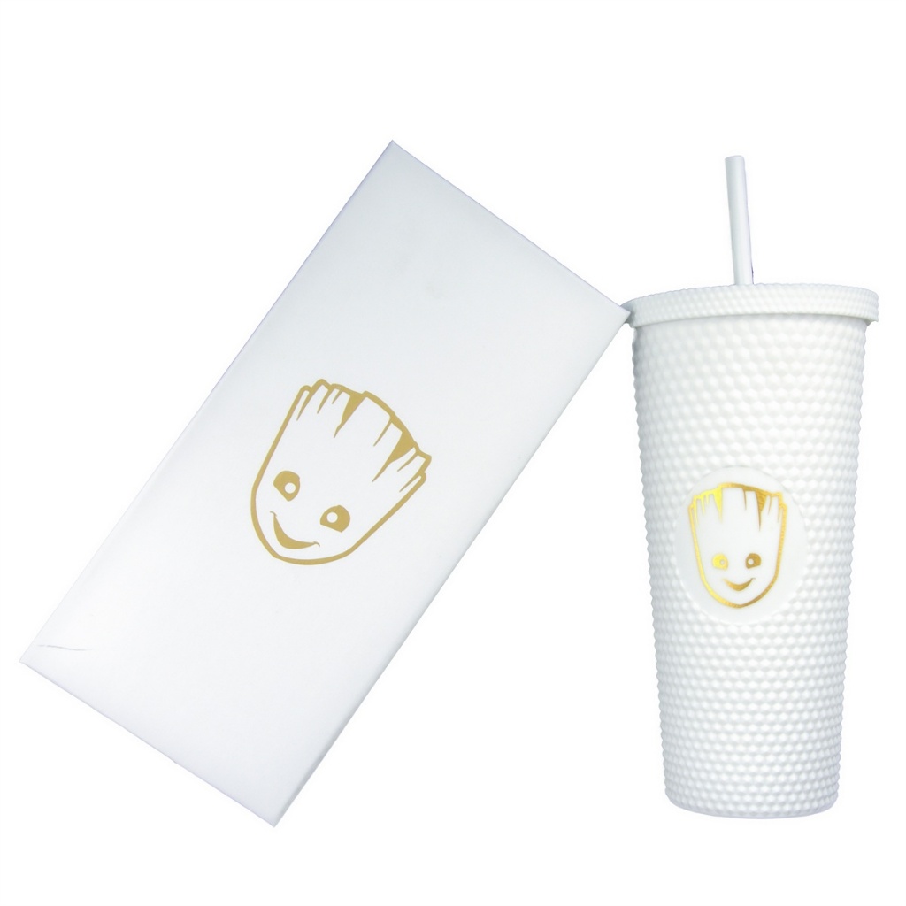 Copo com Canudo Groot Marvel 710ml Tampa Rosqueável Branco em Oferta na Shopee