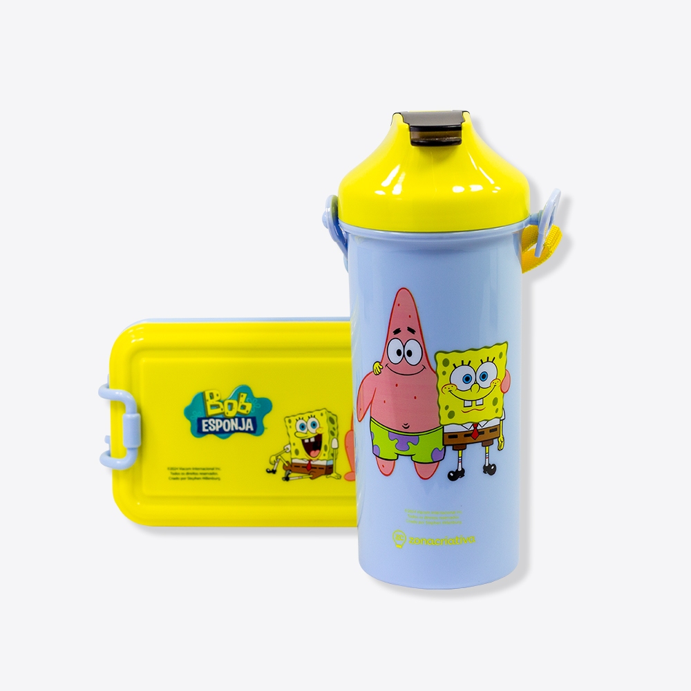 Kit Lancheira Bob Esponja | Marmita 620mL + Garrafinha 500mL em Oferta na Shopee