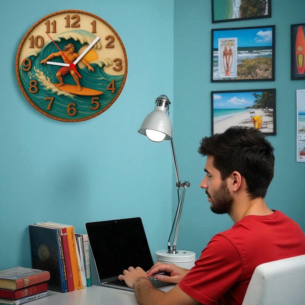 Relógio de Parede - Surf -Efeito 3D -25x25x2cm em Oferta na Shopee