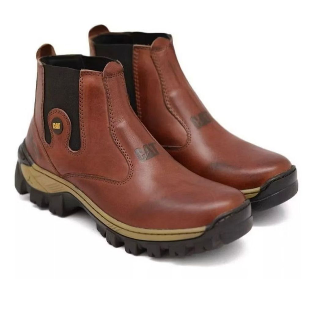 Botina Bota CAT Masculina Casual Adventure de Couro Reforçado Macio Impermeável com Solado Antiderrapante Confortável em Oferta na Shopee