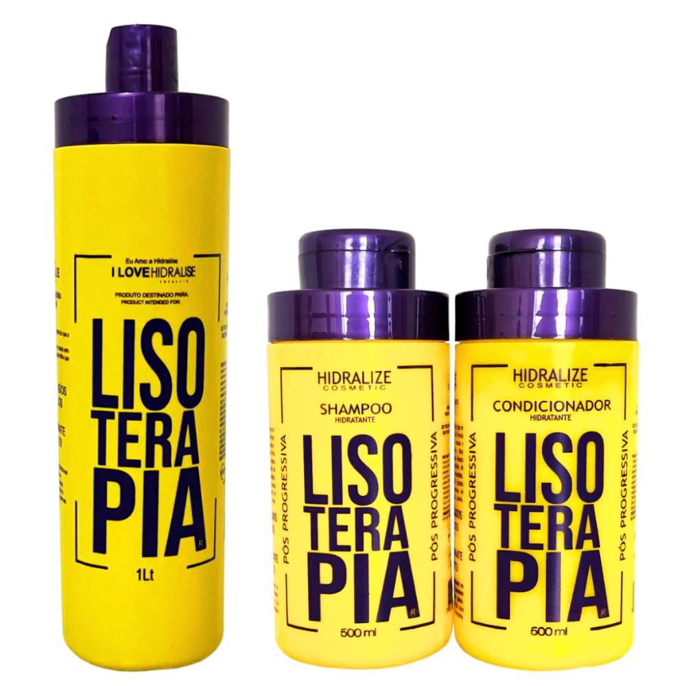 KIT Shampoo e condicionador + Progressiva Orgânica S/Formol Profissional Mais Vendida Lisoterapia Hidralize 1L