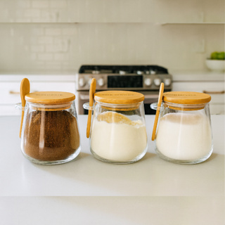 03 Potes De Vidro Oval Tampa e Colher Bambu Hermético 230ml em Oferta na Shopee