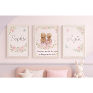 Quadro decorativo 3 peças Irmãs Personalizado com nome decoração quarto infantil em Oferta na Shopee