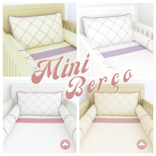 Mini Kit Berço LePetit Algodão 8 Peças Menina Menino Bordado Luxo C/ Lençol Elástico Véu Mosquiteiro em Oferta na Shopee