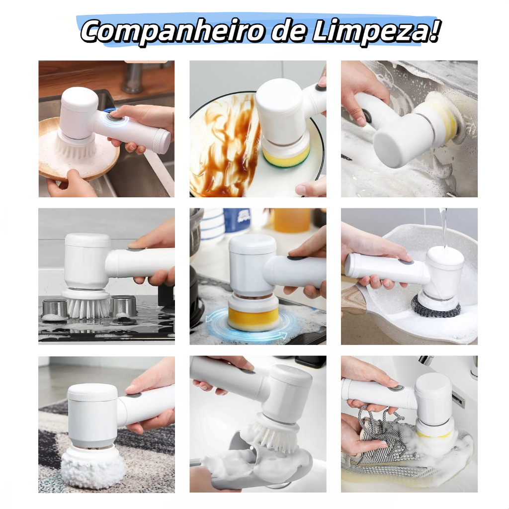 Escova de limpeza elétrica 5 em 1 limpador multiuso sem fio para cozinha / banheiro, limpeza diária de sapatos