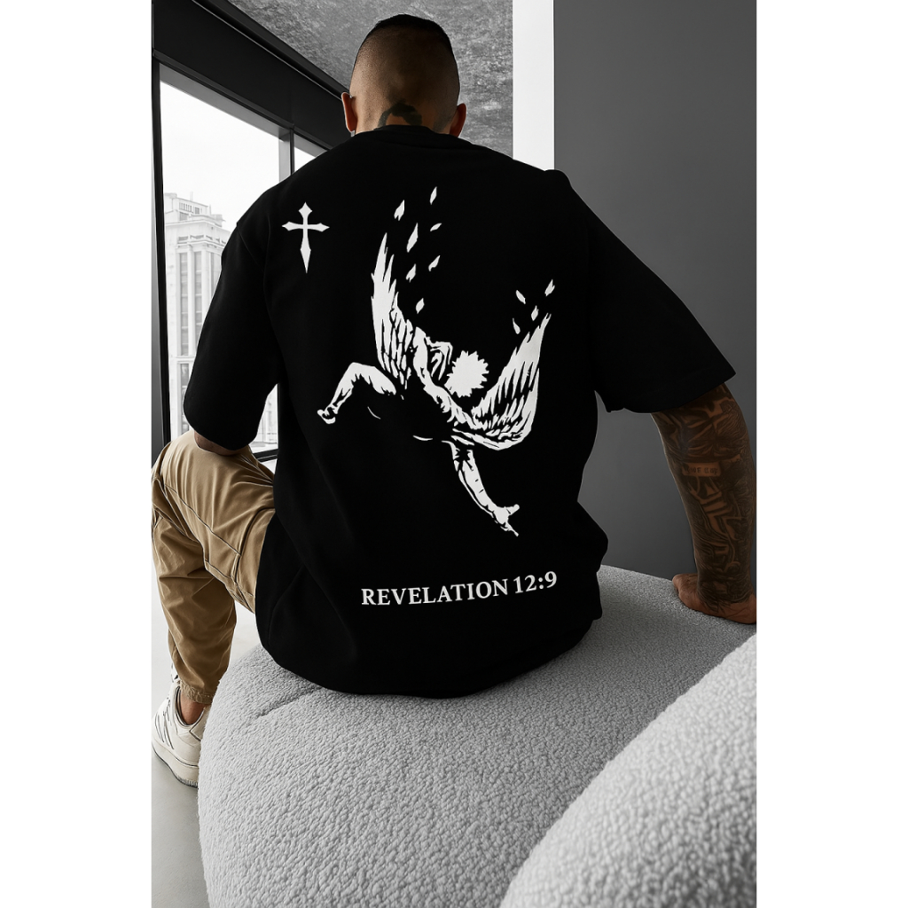 Camiseta Masculina Algodão Premium Adulto Plus Size Infantil Revelation Anjo Caindo Streetwear Over