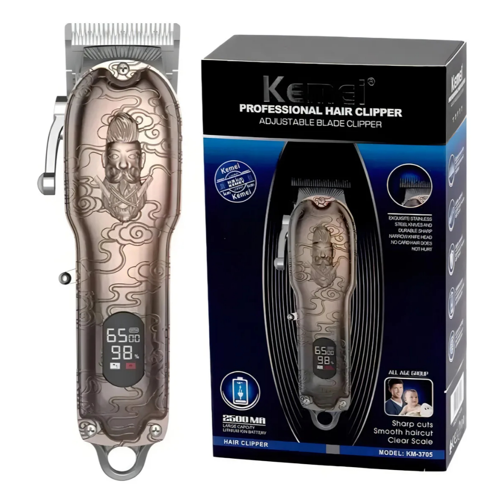 Maquina Corte Profissional Degrade Tapper Kemei Km-3705 Metal LCD Display Led em Oferta na Shopee