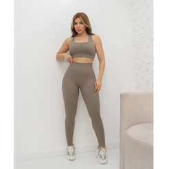 Conjunto Academia Feminino Esportivo Poliamida Canelado Fitness Elástico Ziper 3RD SD1693
