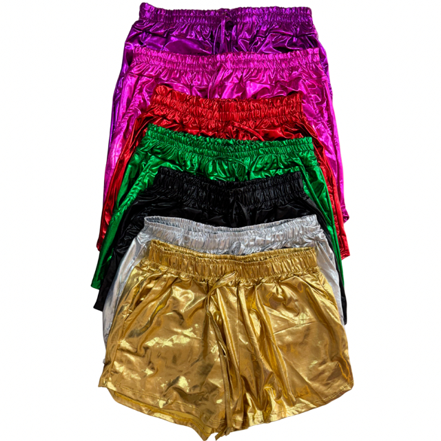 Short Metalizado Carnaval Fantasia Bloquinho Prata Dourado Festa Verde Vermelho Roupa Feminina