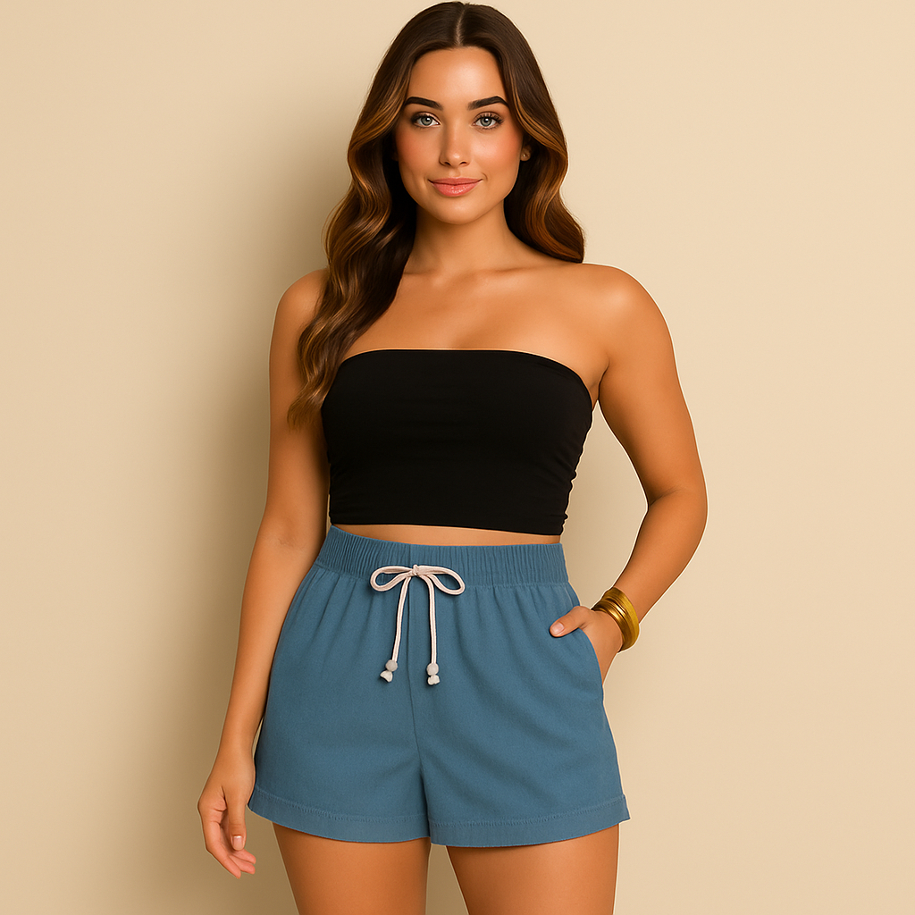 Short Linho feminino moda casual confortável com elástico em Oferta na Shopee
