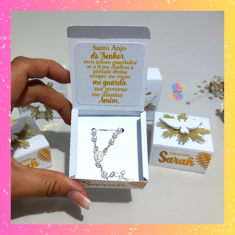 Caixa para Mini Terço Lembrancinha Personalizada Batizado - Eucaristia| Crisma - EJC - Pegue e Monte