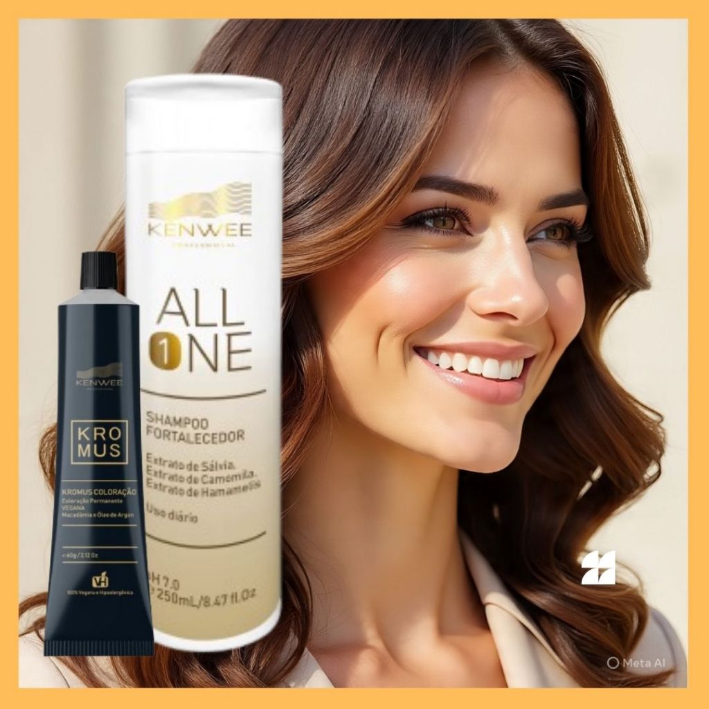 Kit com Shampoo Fortalecedor 250 ml All One Kewee e Coloração Kromus Kenwee (Escolher Cor Coloração)
