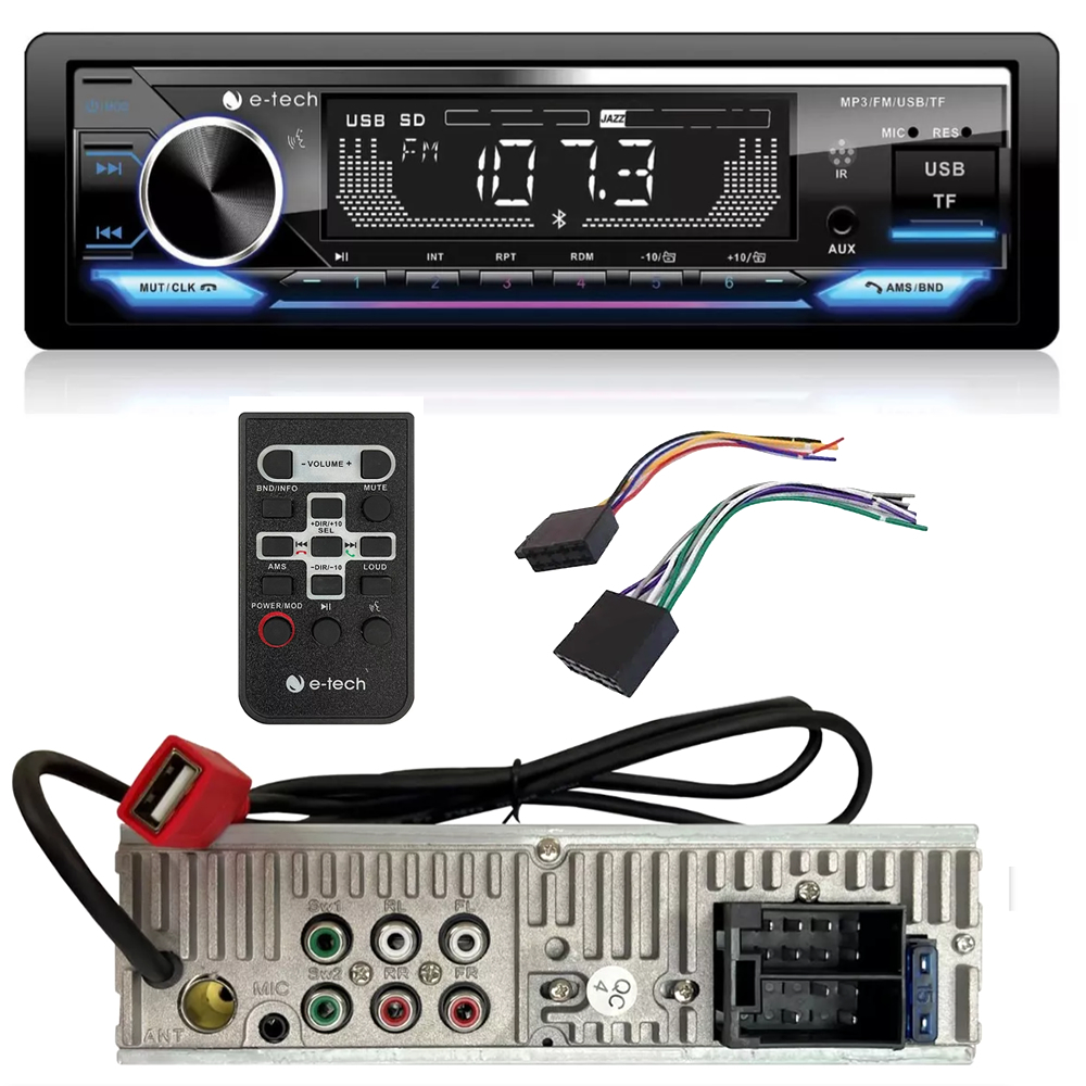 Auto Rádio Bluetooth Mp3 Player E-tech Premium Plus+ p/ Gol Saveiro Corsa Palio Uno Celta Hb20
