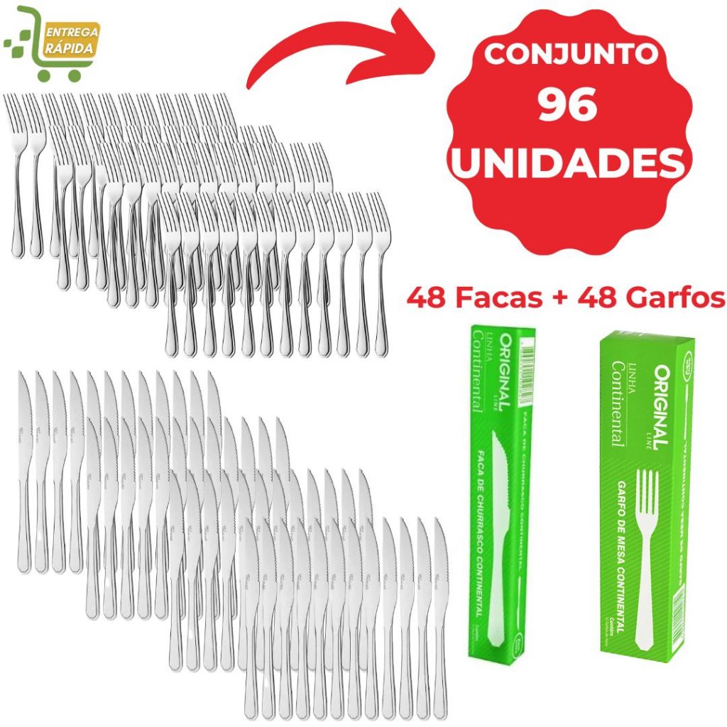 Kit 96 Talheres de 48 Garfos e 48 Facas Resistente Buffet Restaurante Lanchonete em Oferta na Shopee