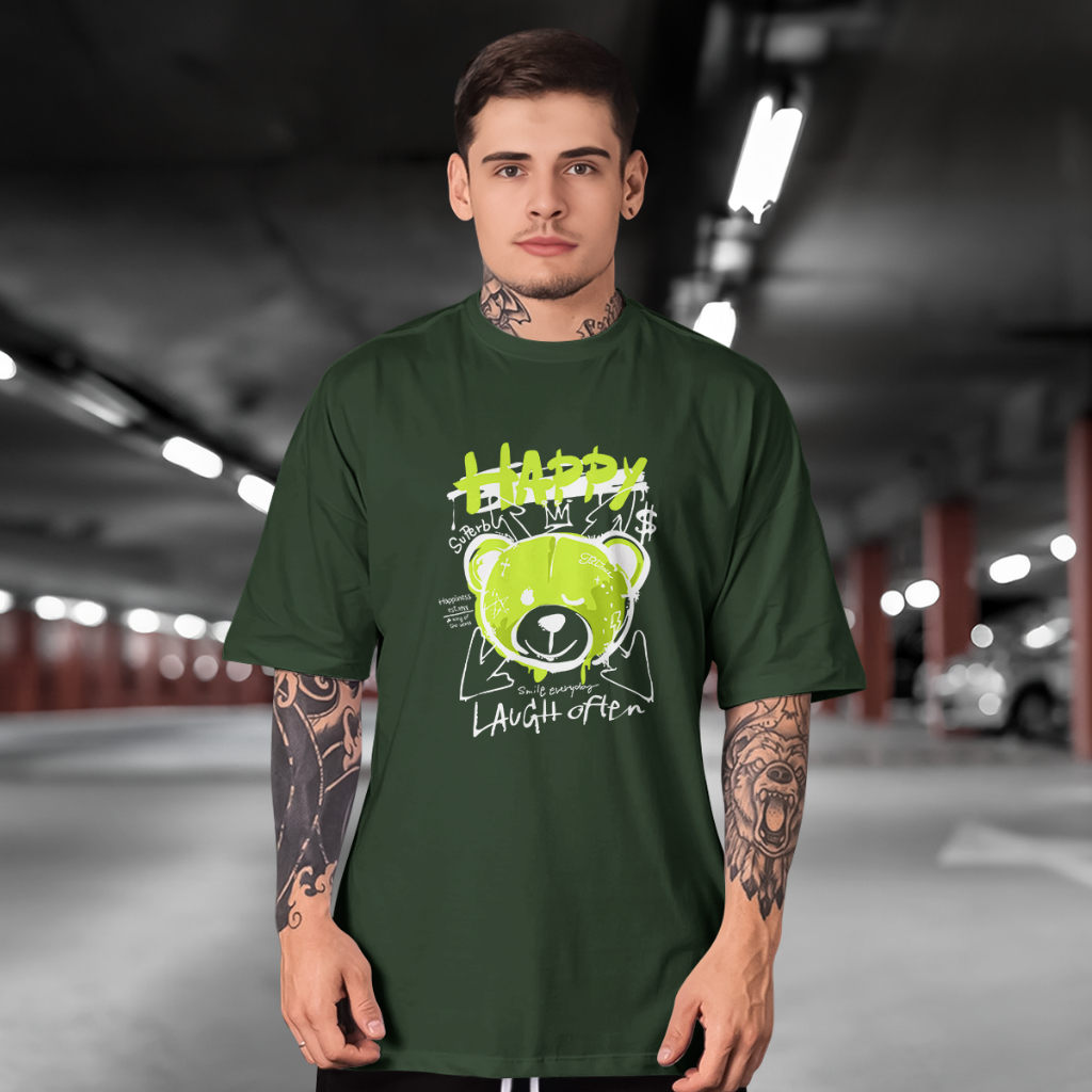 Camiseta Streetwear Bearstreet Com Fundo verde Claro Masculina Manga Curta 100% Algodão Logo Marca Winter A1 gpf