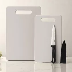 Jogo 3 Peças Duas Tábuas de Corte com Uma Faca Ideal para Carnes Frutas e Legumes