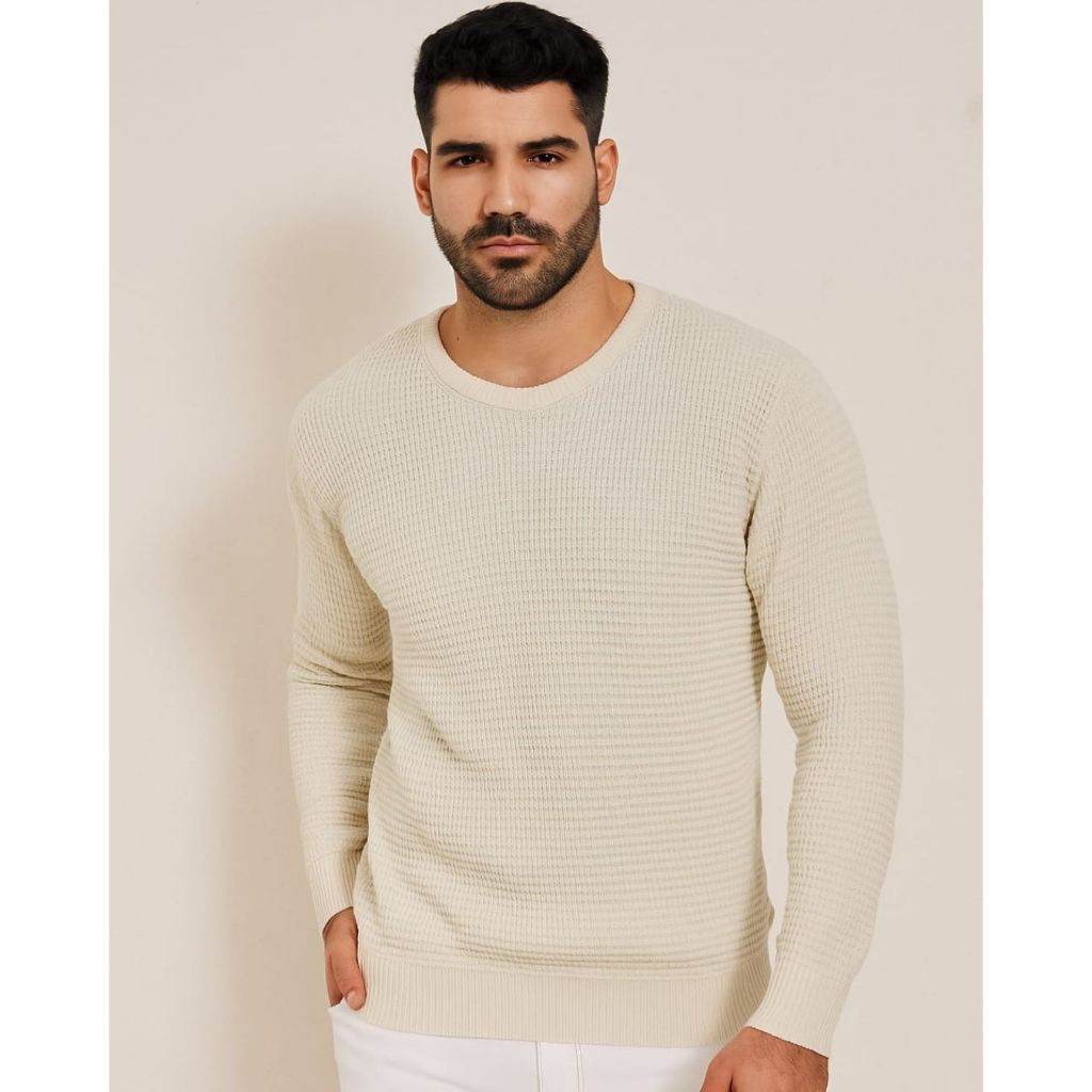 Blusa Masculina Lisa de Frio Suéter de Tricot Inverno Gola Redonda Básica Tam. M