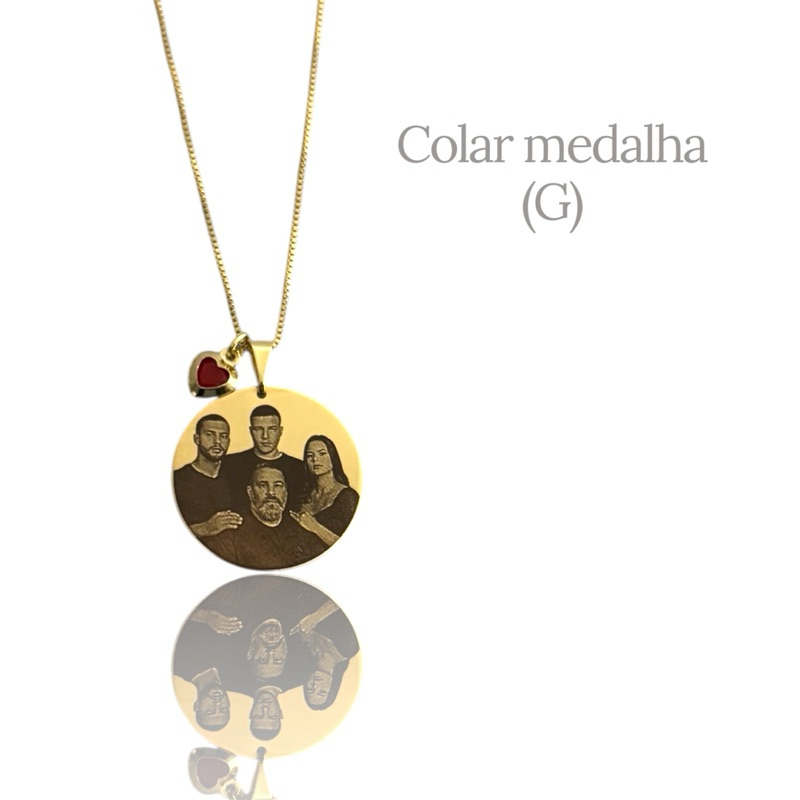 Colar Medalha Personalizado Foto Gravação a Laser Tamanho G - Banhado a Ouro18k