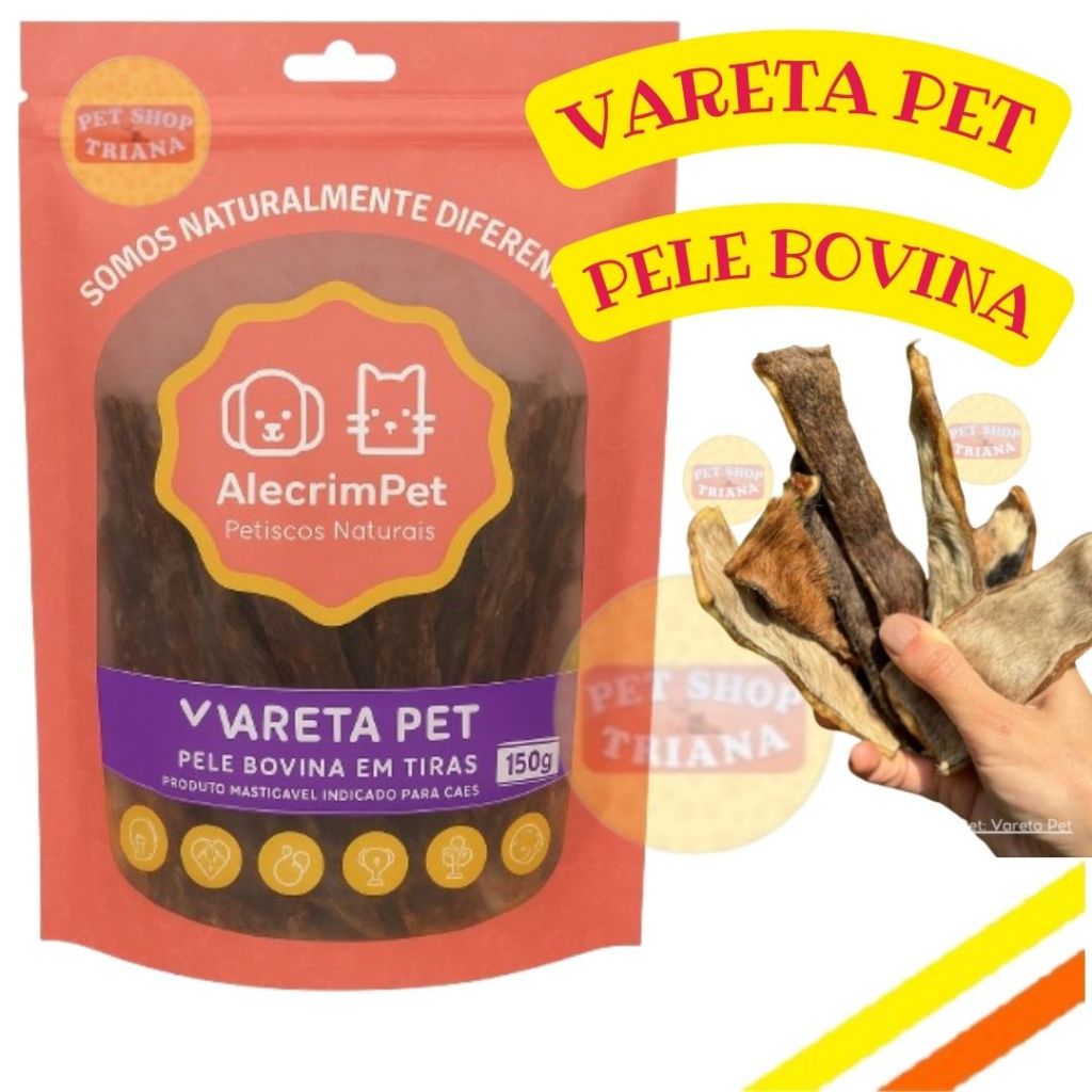 Petisco Vareta Pet  Pele Bovina  em Tiras Alecrim Pet 150g Mordedor Natural Osso Brinquedo Pet