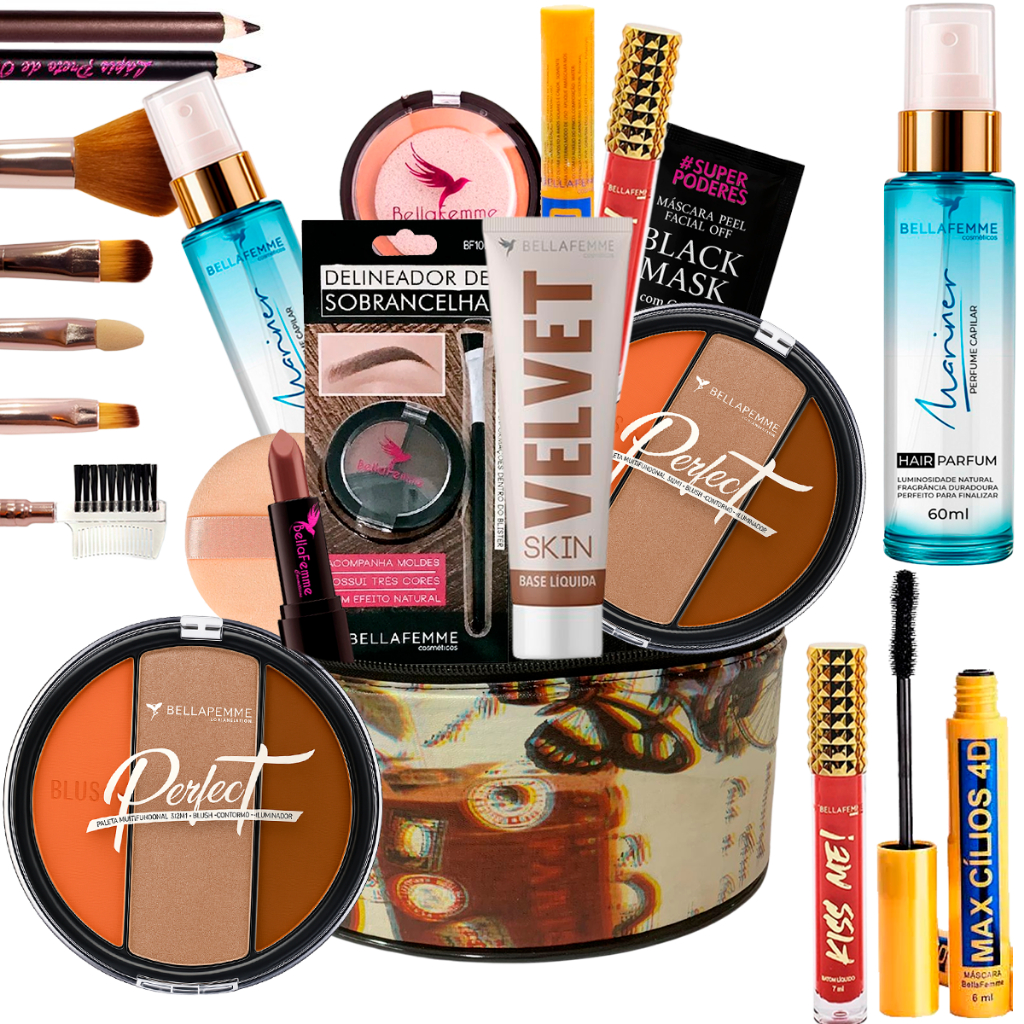 Kit Maquiagem Maleta Base Pó Compacto Batom Sombra Rímel