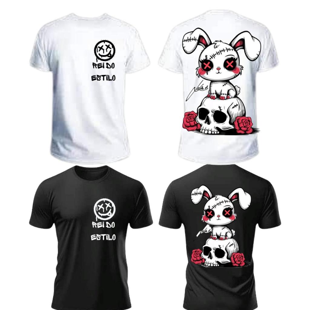 Camiseta Unissex Coelho Caveira Gótico | Decoração / Estilo Alternativo