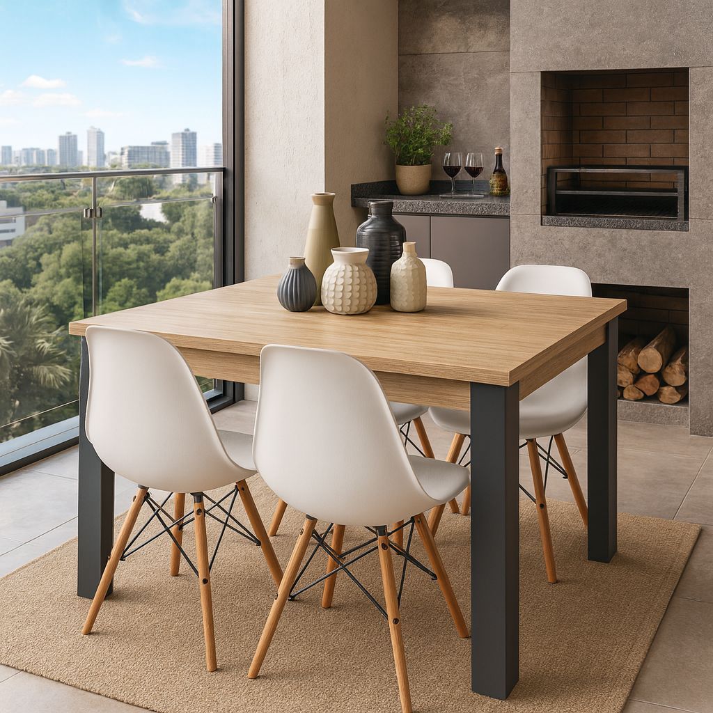Kit Sala de Jantar – Mesa Retangular com 4 Cadeiras Eames para Sala e Ambientes Internos