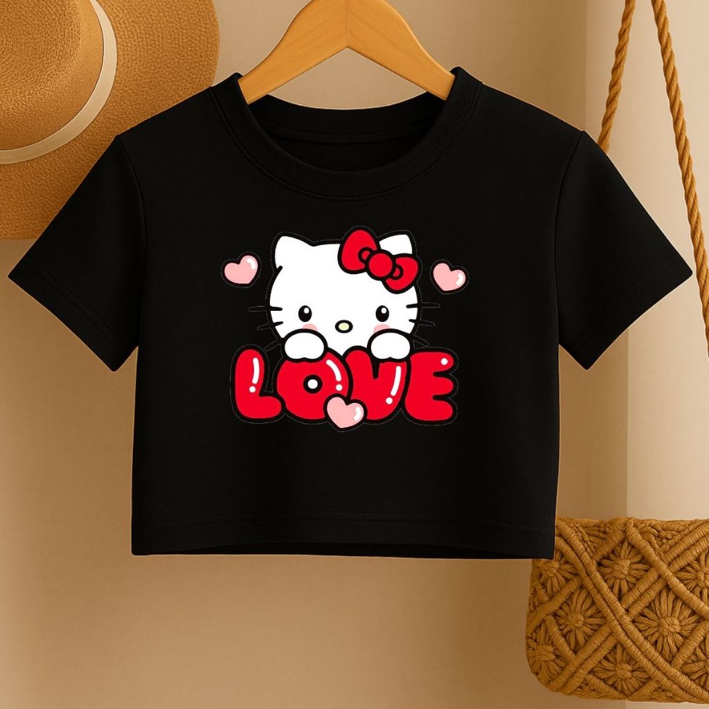 Roupa De Criança T-Shirt Cropped Moda Primavera Verão Hell0 Kitty Novidade