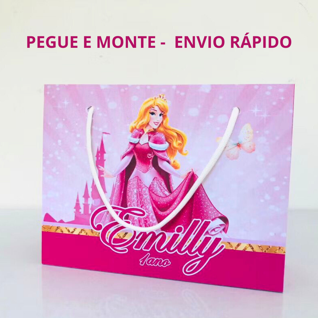 Sacolinha surpresa PRINCESA AURORA - sacolinhas personalizadas PEGUE E MONTE