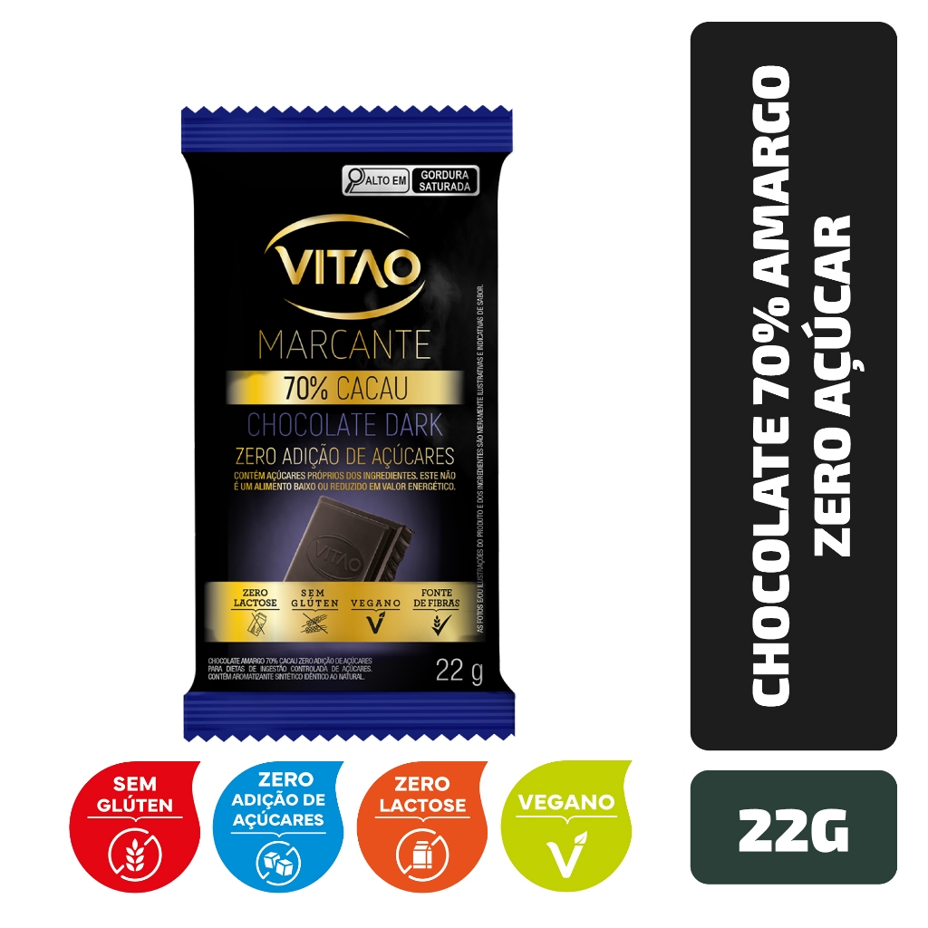 Chocolate 70% Amargo Zero Açúcar Marcante 22 g em Oferta na Shopee